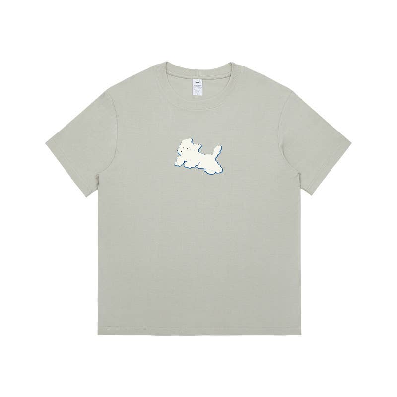 CWTTS0927_LITTLE WHITE DOG PRINT CREW NECK SHORT SLEEVE
