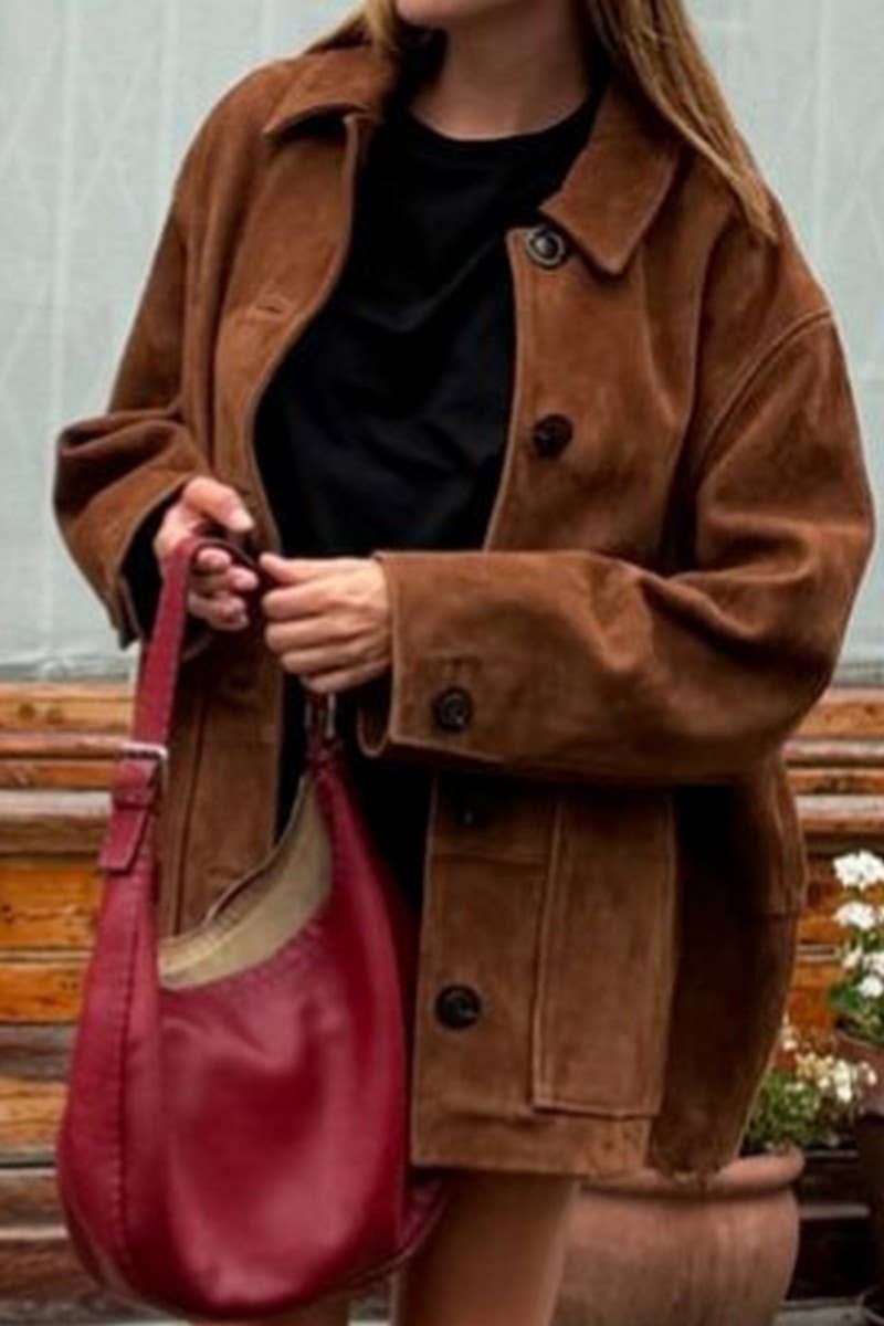 CWOCO0963_BROWN FROSTED LAPEL POCKET SINGLE-BREASTED JACKET