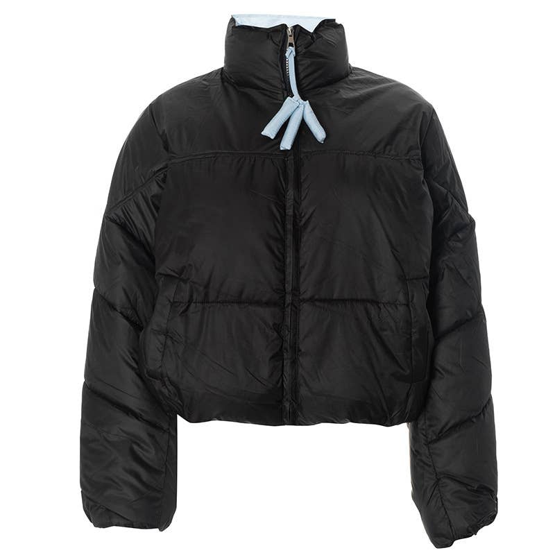 CONTRASTING COLOR ZIPPER STAND-UP COLLAR JACKET