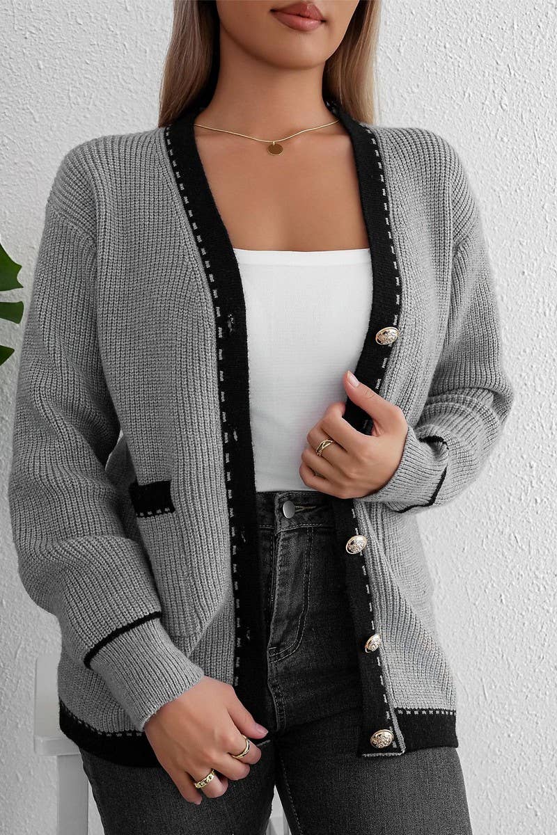 CWOCAL1480_V-NECK SINGLE-BREASTED KNITTED CARDIGAN COAT