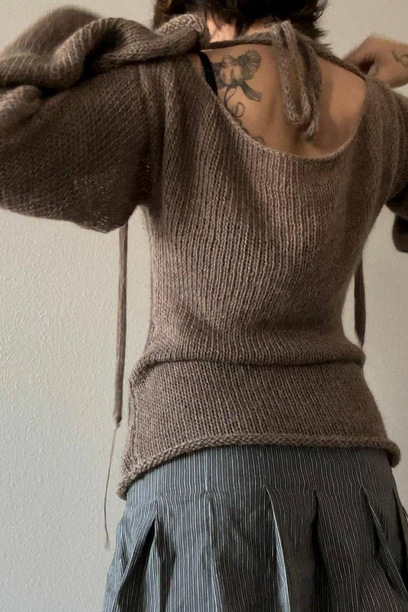 CWOSWL5710_BELL SLEEVE TIE BACKLESS KNIT TOP