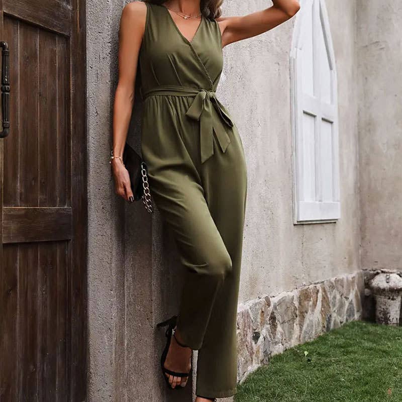 Cross-neck waistband jumpsuit