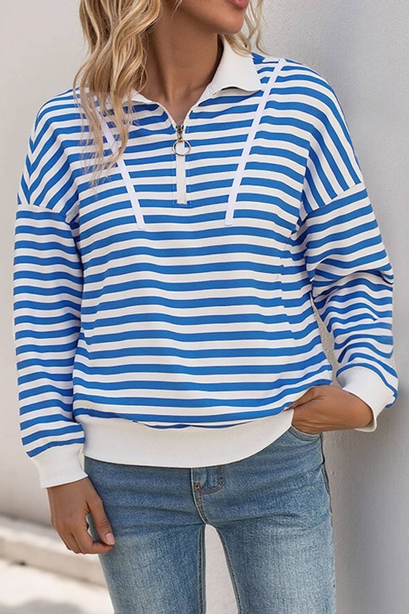CWTBLL00752_STRIPED CASUAL POLO NECK ZIP-UP SWEATSHIRT
