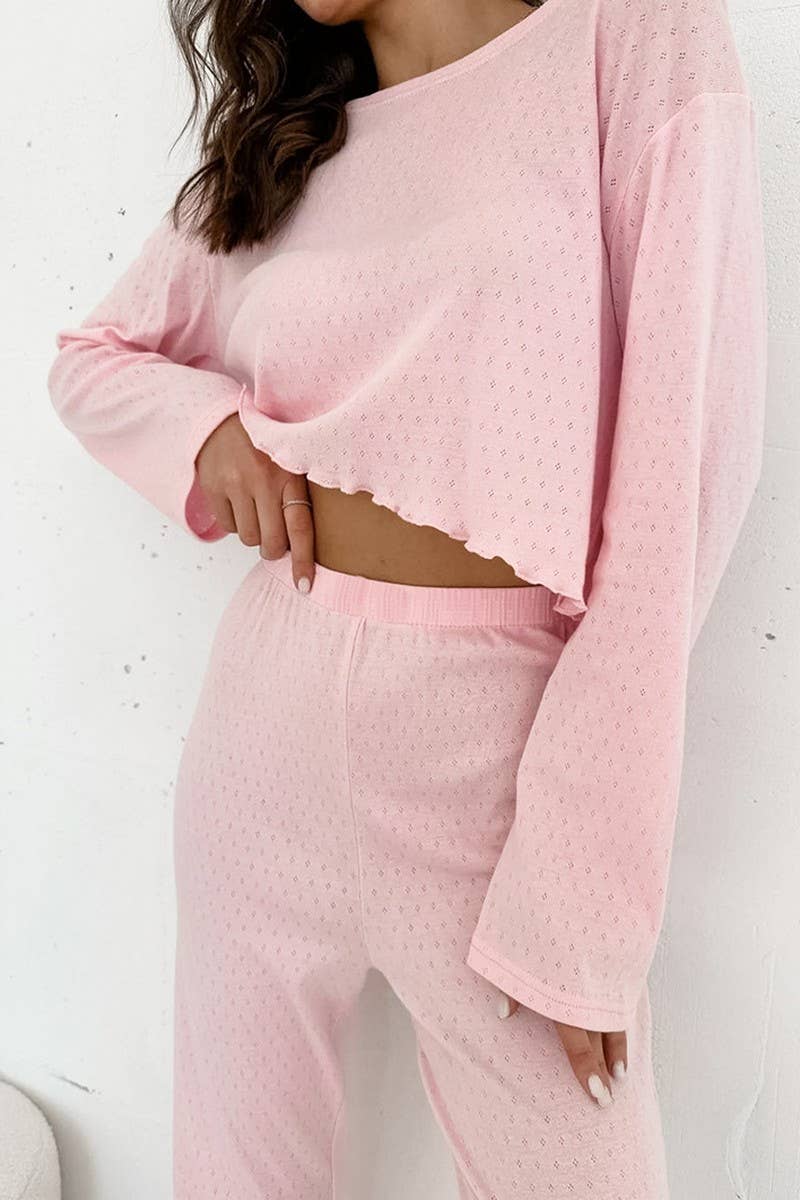 CWSPJ0292_RUFFLE STITCH LONG SLEEVE LONG PANTS PAJAMA SET