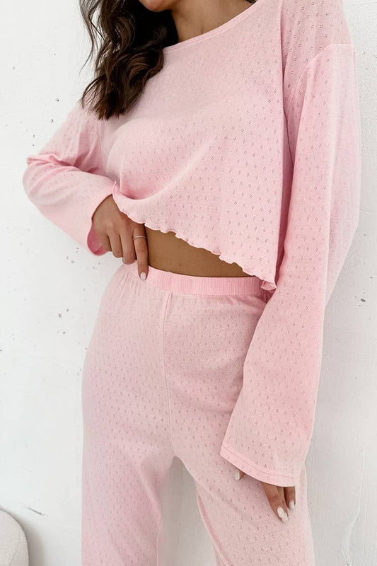 CWSPJ0292_RUFFLE STITCH LONG SLEEVE LONG PANTS PAJAMA SET