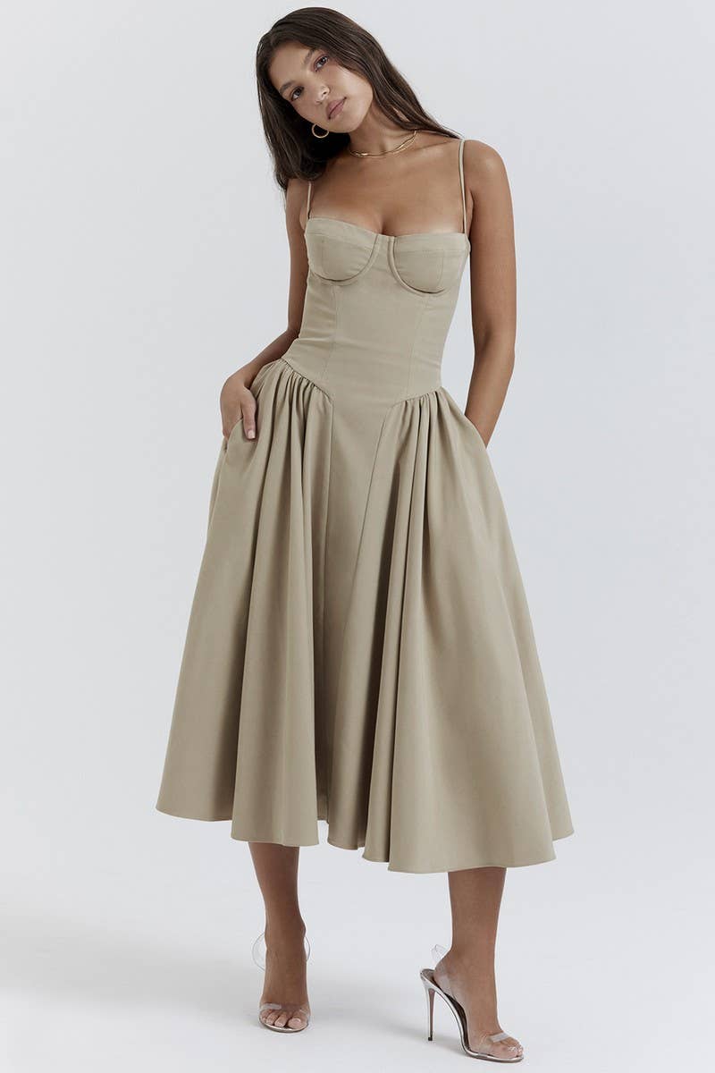 CWDMD5632_SLIM FIT OFF-SHOULDER BACKLESS MIDI DRESS