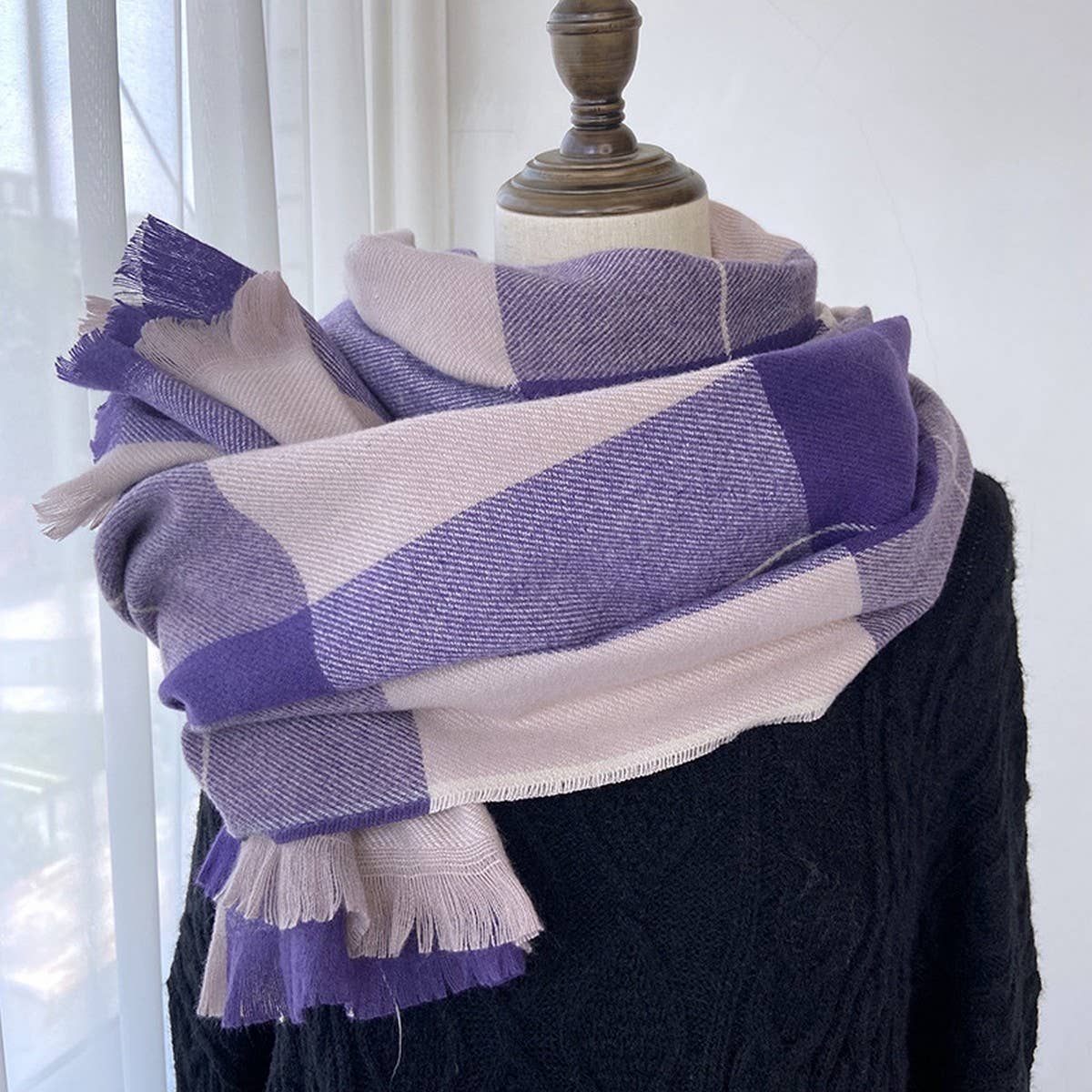 Vintage Plaid Scarf ? Long Faux Cashmere Wrap