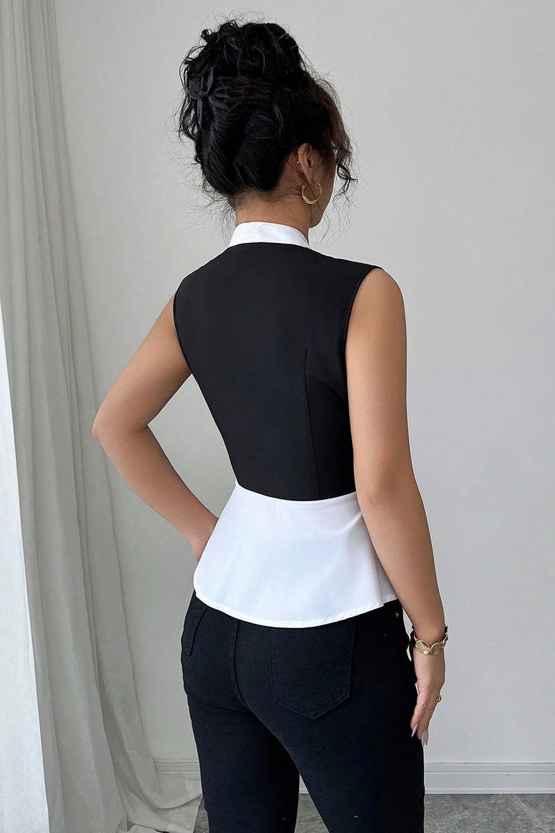 CWTTSL0476_SUMMER COMMUTER STYLE FAKE TWO-PIECE SHIRT