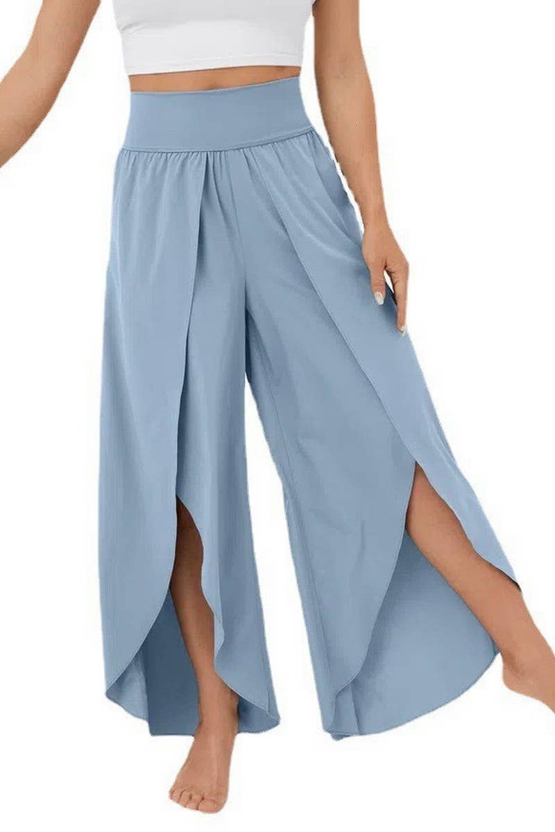 CWBLP1490_SOLID COLOR LOOSE HIGH WAIST HIGH SLIT TROUSERS