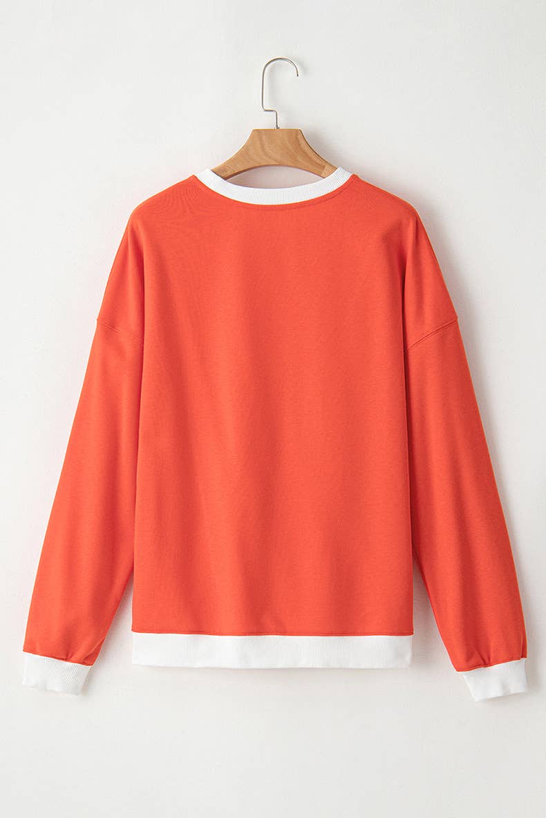COLOR CONTRAST PATCHWORK CREW NECK PULLOVER WOMAN