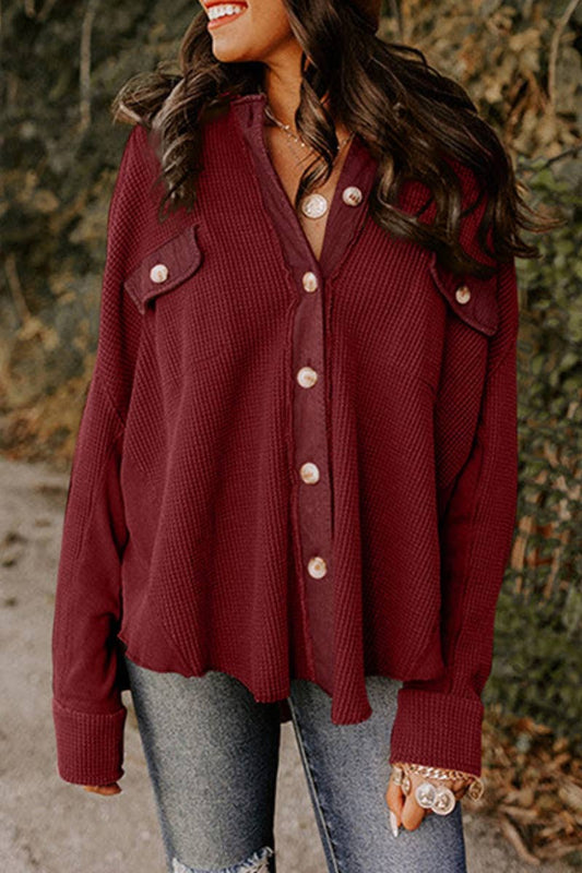 CWTSTL2380_SPRING AUTUMN BUTTON MEDITATION SHIRT TOP