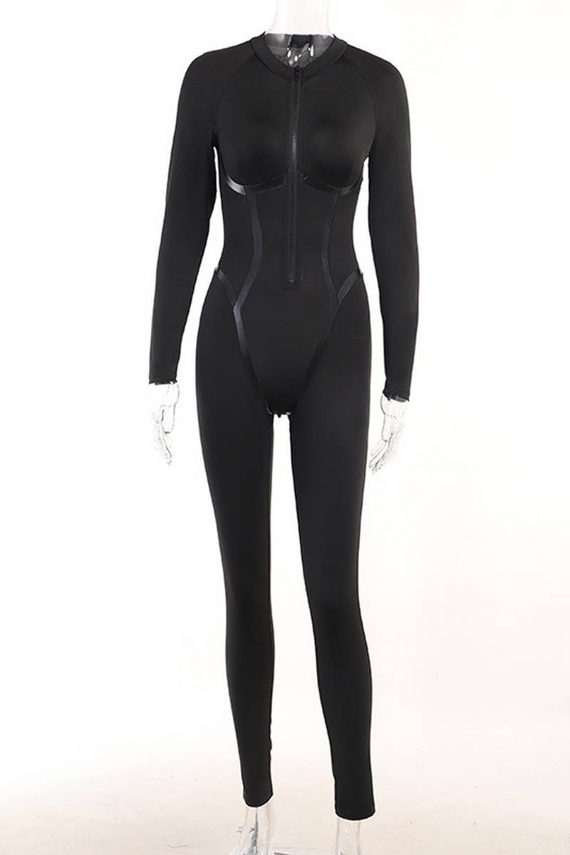 CWSJS1287_LONG SLEEVE ZIPPER TIGHT HIP-LIFTING JUMPSUIT