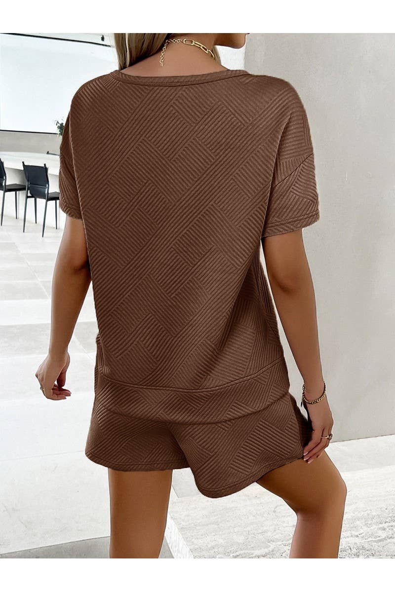 CWSTB0669_KNIT CREW NECK SHORT SLEEVED SHORTS CASUAL SET