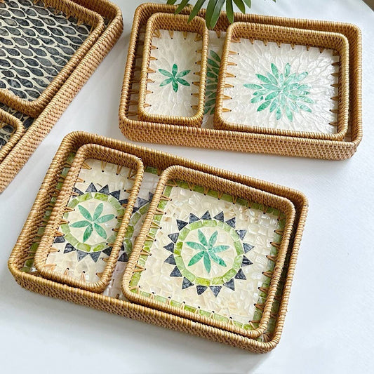 RATTAN COLORFUL SHELL CREATIVE HANDMADE FRUIT PLATE_CWMM4403
