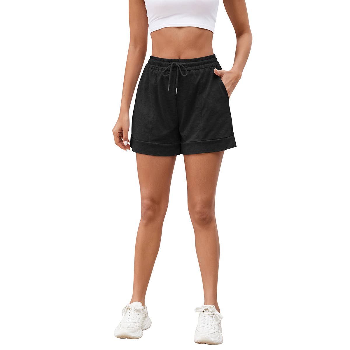 Casual knit breathable drawstring pocket shorts