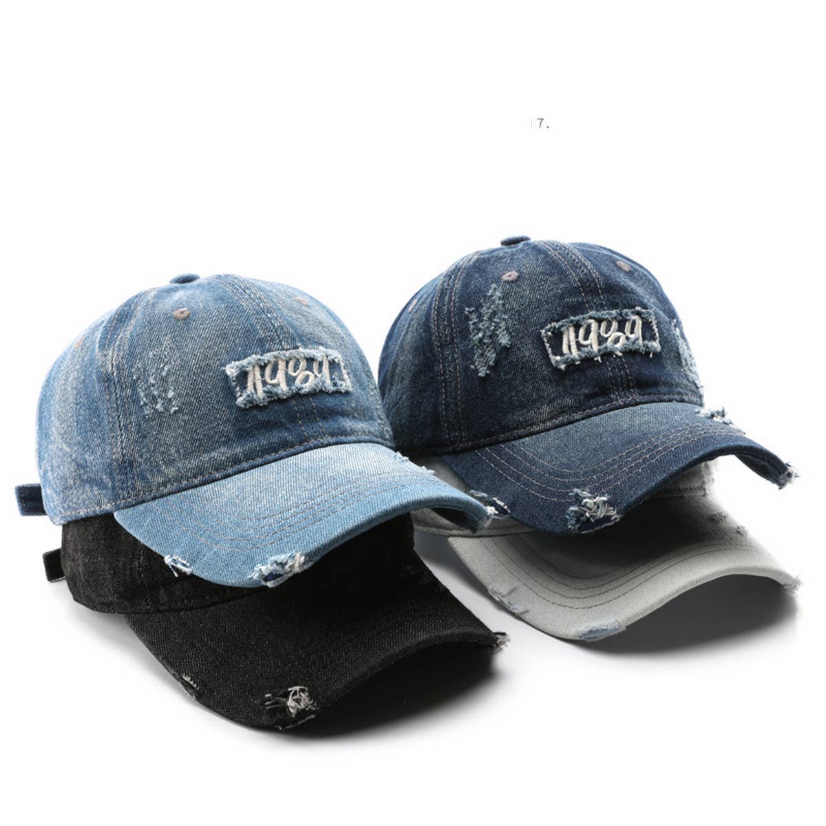 CWAH3201_VINTAGE DENIM LETTER EMBROIDERY BASEBALL CAP