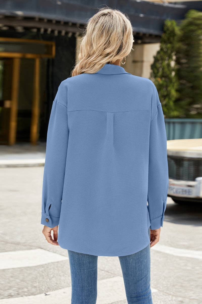 CWTSTL2300_SINGLE BREASTED LONG SLEEVE SOLID COLOR SHIRT TOP