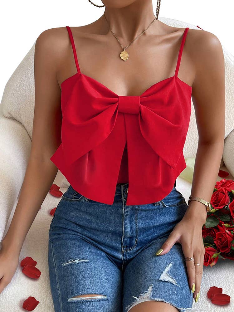 Chic Bow Design Strap Tank - Back Tie Detail Top