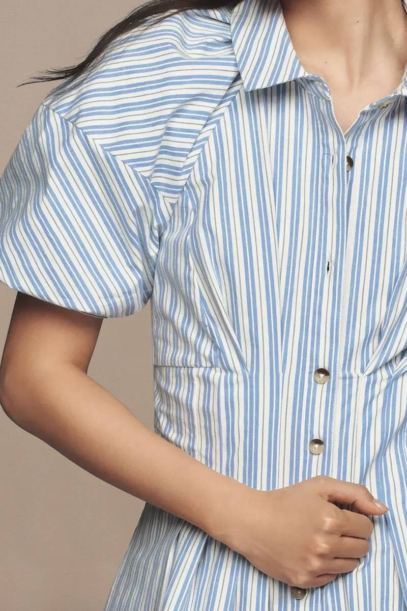 CWTDSS0076_STRIPED BUTTON FRONT COLLARED SHIRT MINI DRESS