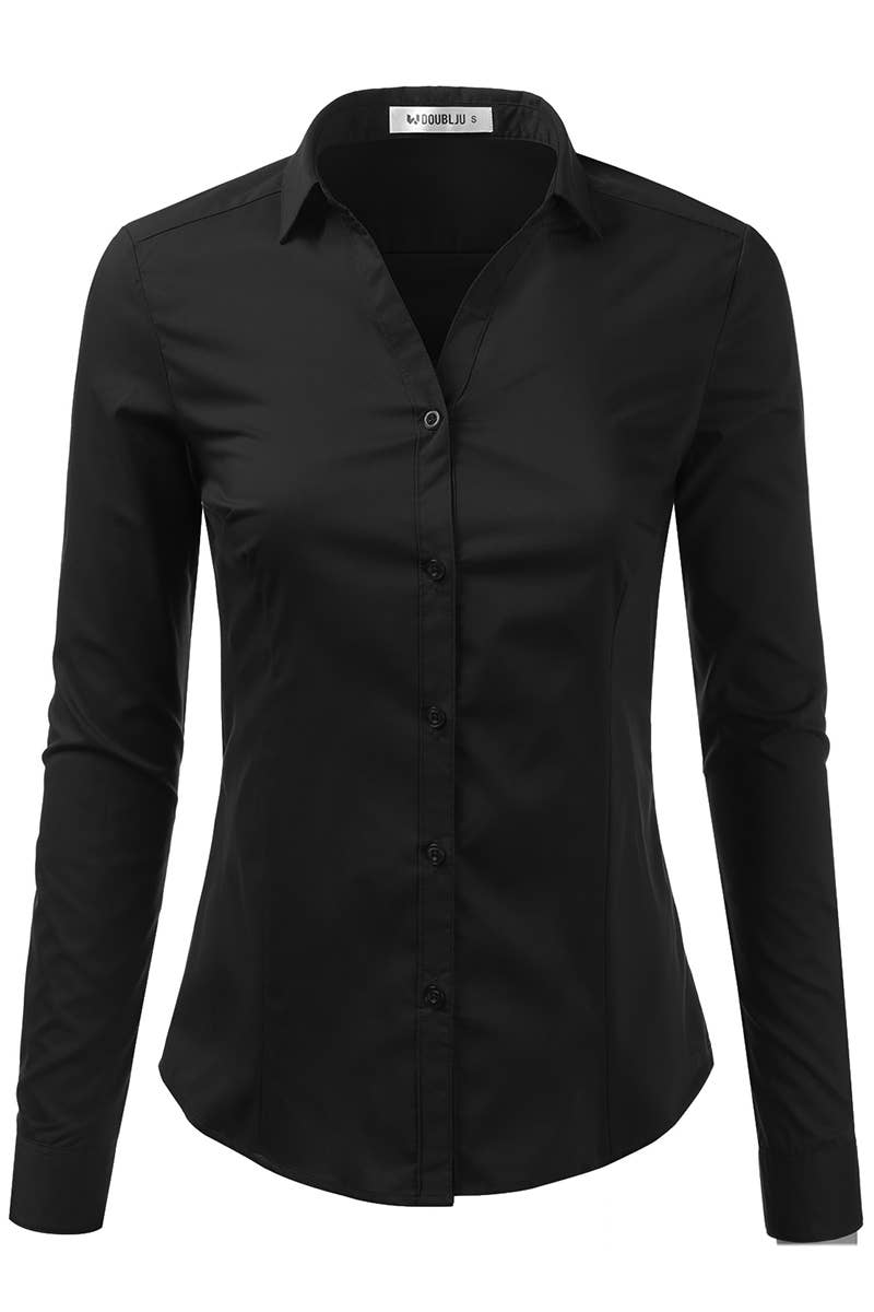 CWTSTL708_Basic Slim Fit Simple LongSleeve Button Down Shirt