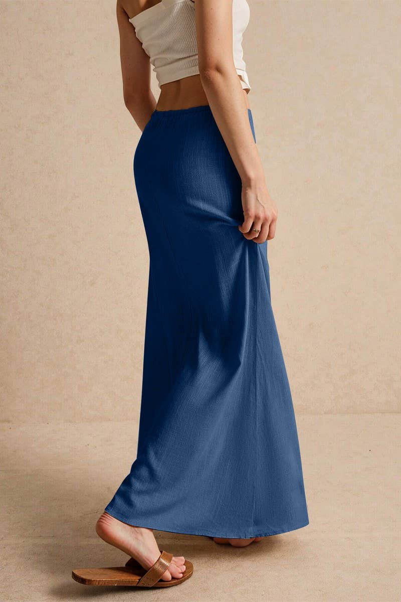 CWBLS0556_SOLID COLOR DRAWSTRING ELASTIC WAIST SKIRT