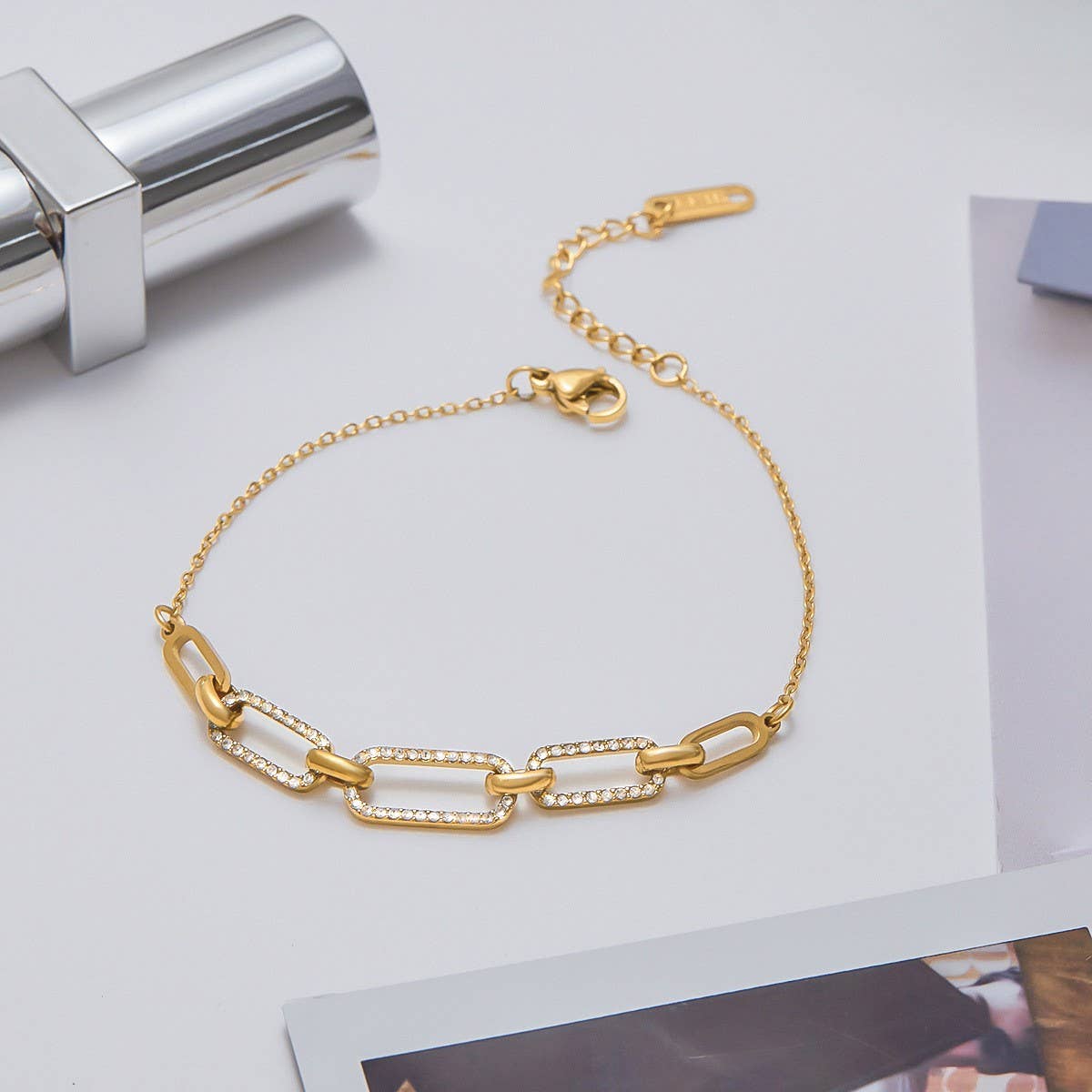 18K Gold Stainless Steel Oval Link Tennis Bracelet_CWAJE4679