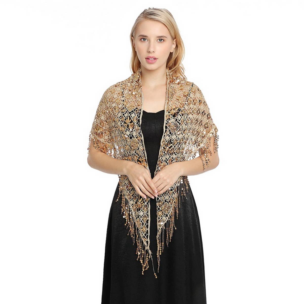 Sequin Fringe Triangle Shawl ? Bridal Party Wrap