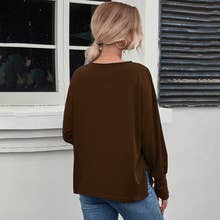 CASUAL V-NECK SOLID COLOR LONG SLEEVE T-SHIRT