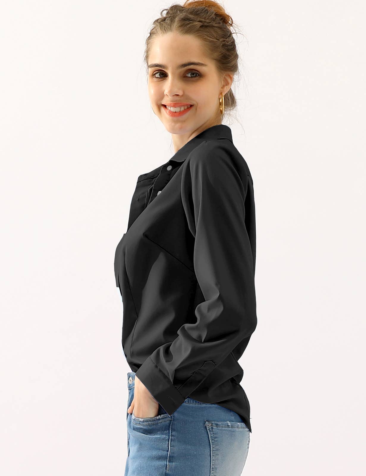 CWTSTL720_Basic Long Sleeve Button Down Collared Shirts