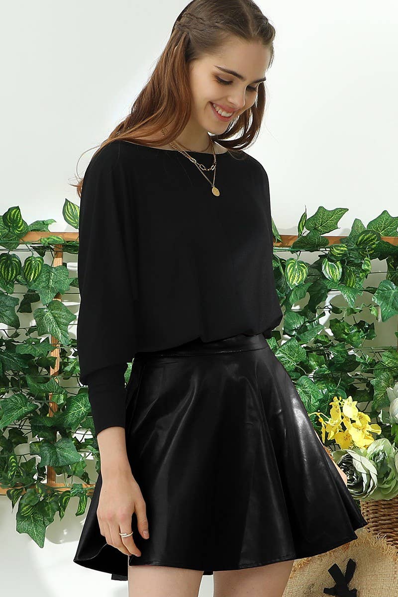 CWBSS113_FAUX LEATHER CIRCLE SKIRT WITH BACK ZIPPER