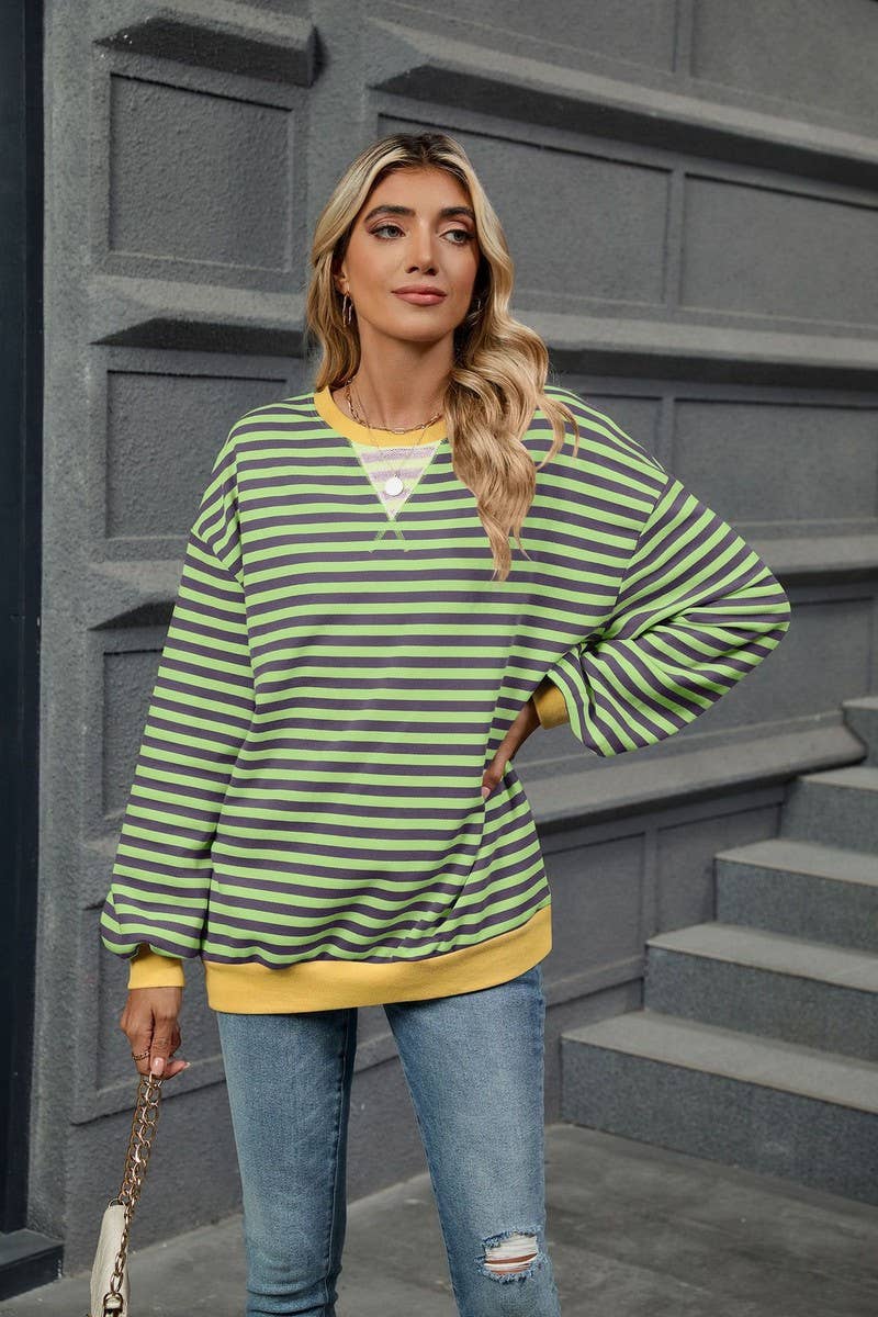 CWTBLL2359_CONTRAST COLOR STRIPED CREW NECK SWEATSHIRT