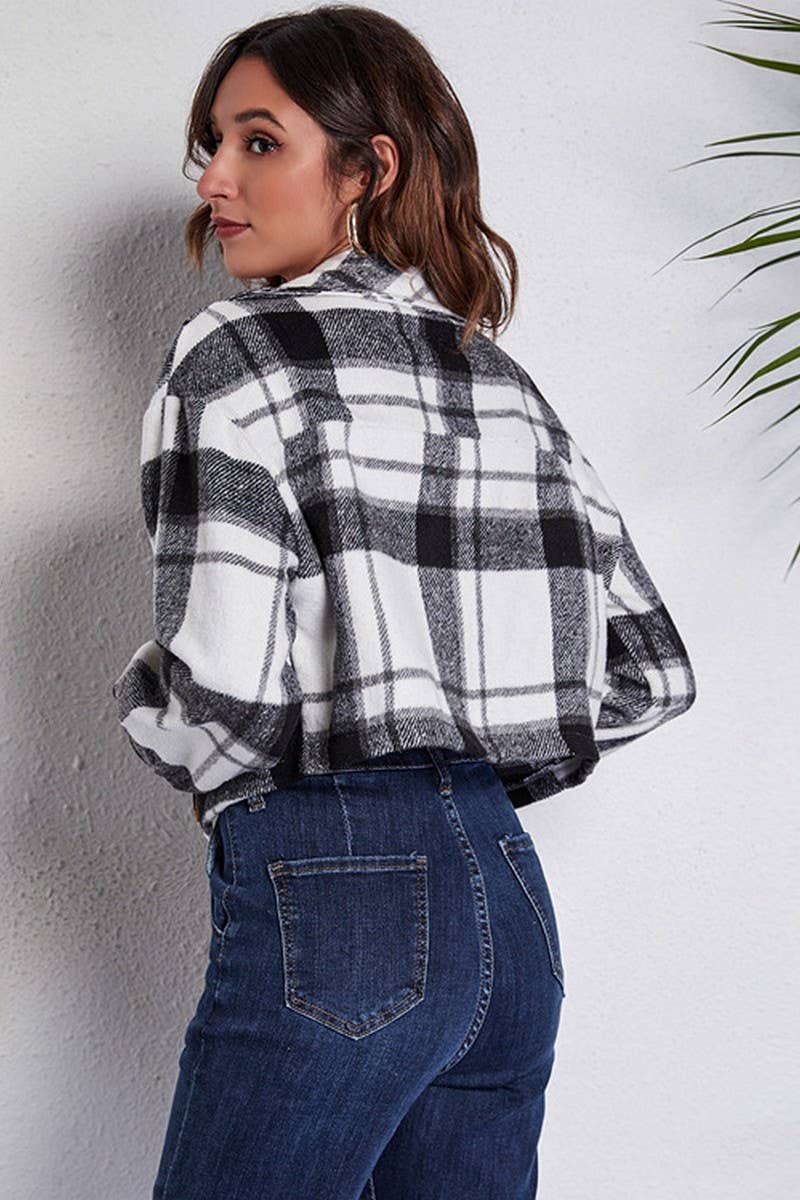 CWOCO0419_PLAID LANTERN SLEEVE LONG AND SHORT WOOLEN COAT