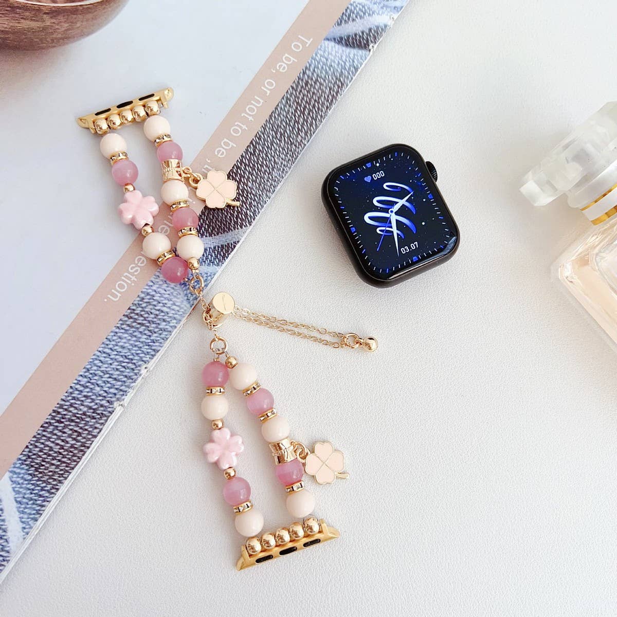APPLE WATCH9-1 FOUR-LEAF CLOVER CAT'S EYE BEADSTRAP_CWWW0063