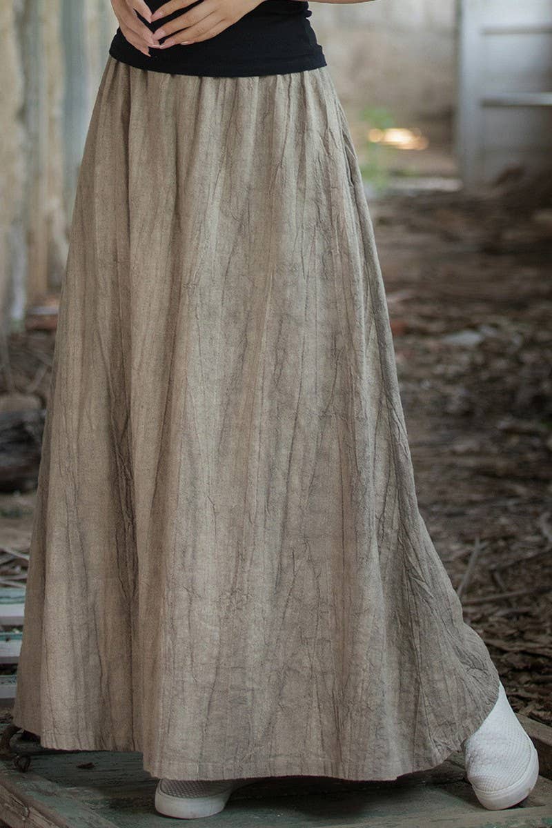 CWBLS0307_COTTON AND LINEN ELASTIC WAIST LONG LOOSE SKIRT
