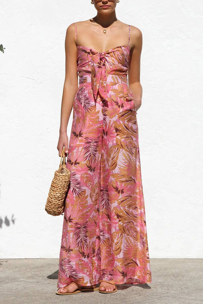 CWSJS1718_SUMMER TIE WAIST WIDE LEG SUSPENDER JUMPSUIT