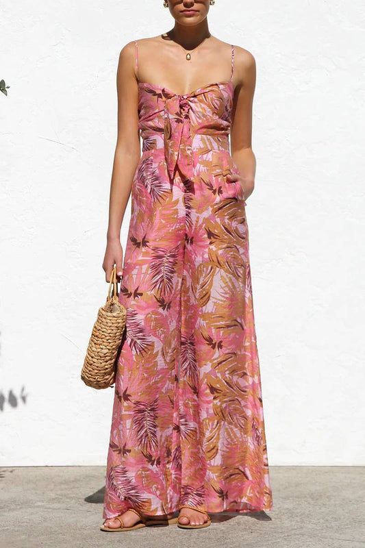 CWSJS1718_SUMMER TIE WAIST WIDE LEG SUSPENDER JUMPSUIT