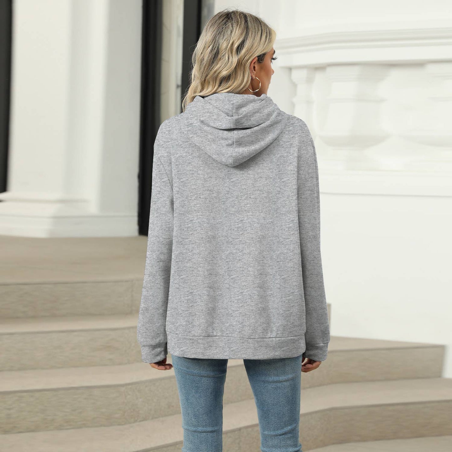 CASUAL HOODED POCKET HOODIE SOLID COLOR TOP