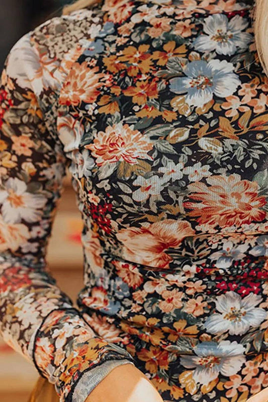 CWTBLL3440_PULLOVER HIGH COLLAR MESH PRINTED BOTTOMING TOP