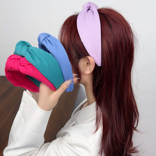 SOLID COLOR TEXTURED FABRIC CROSS HEADBAND_CWAHA2084