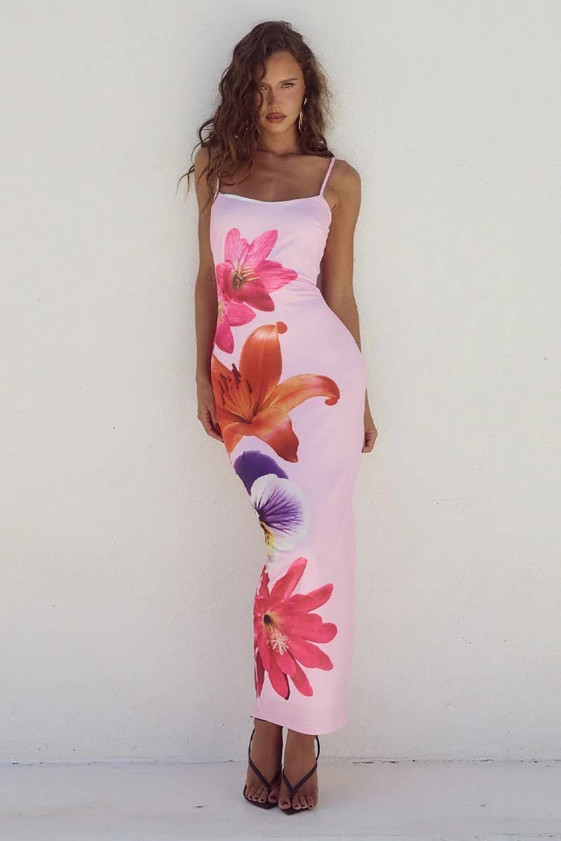 CWDMD5987_SEXY FLOWER HIP-HUGGING SLIT SUSPENDER LONG SKIRT