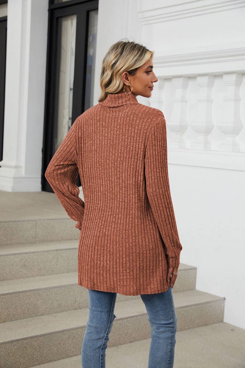 CWTBLL2364_HALF TURTLENECK LONG SLEEVE CASUAL POCKET TOP