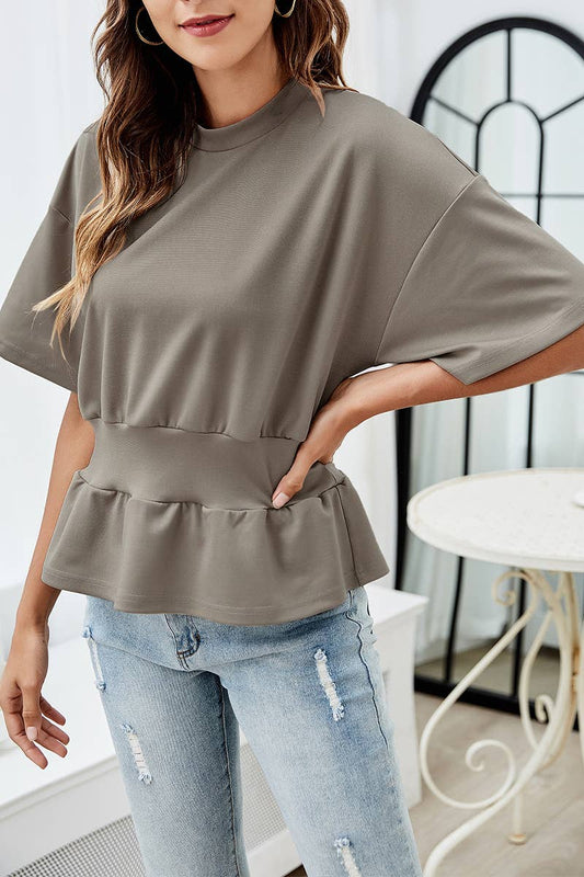 CWTTS1427_SUMMER TEMPERAMENT ROUND NECK WAIST T-SHIRT