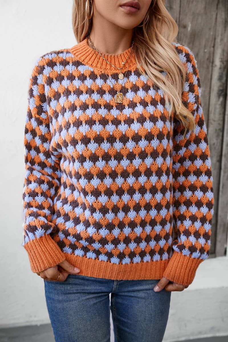 CWOSWL2907_CONTRAST STRIPED LONG-SLEEVED KNITTED SWEATER