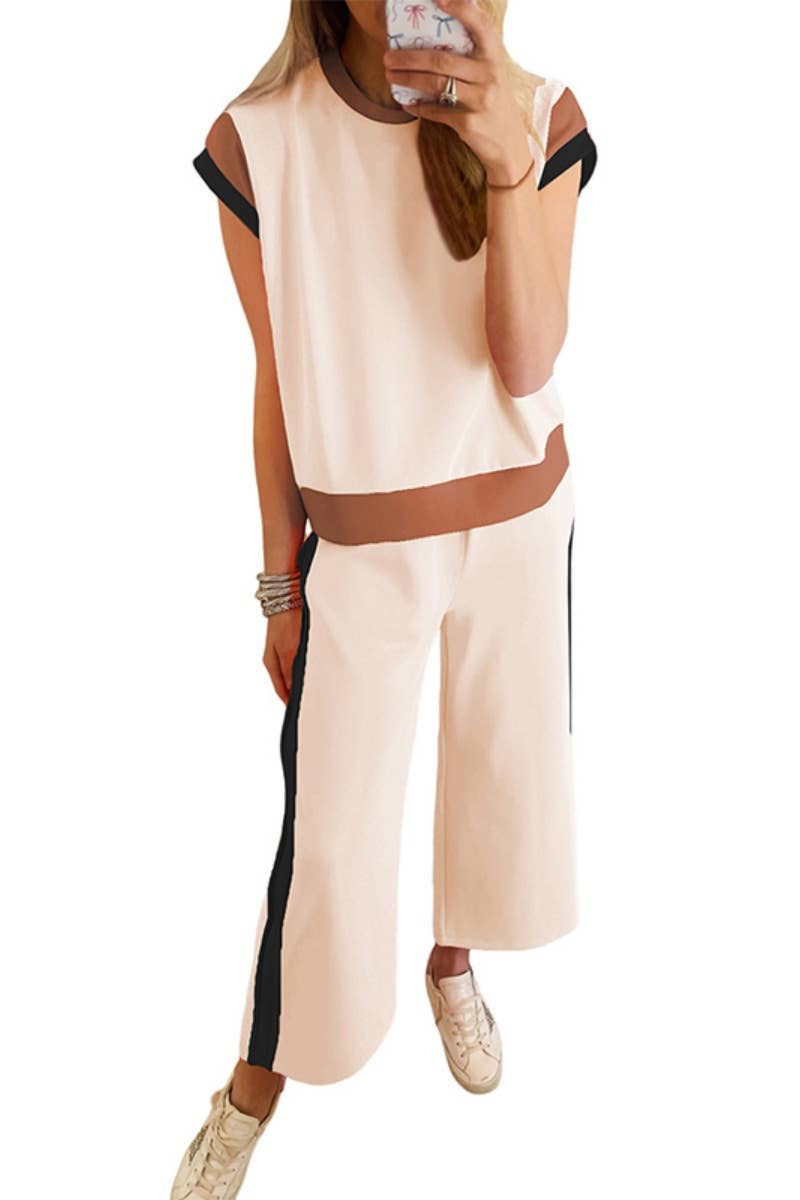 CWSS0701_CASUAL SLEEVELESS TOP CAPRI TROUSER SUIT