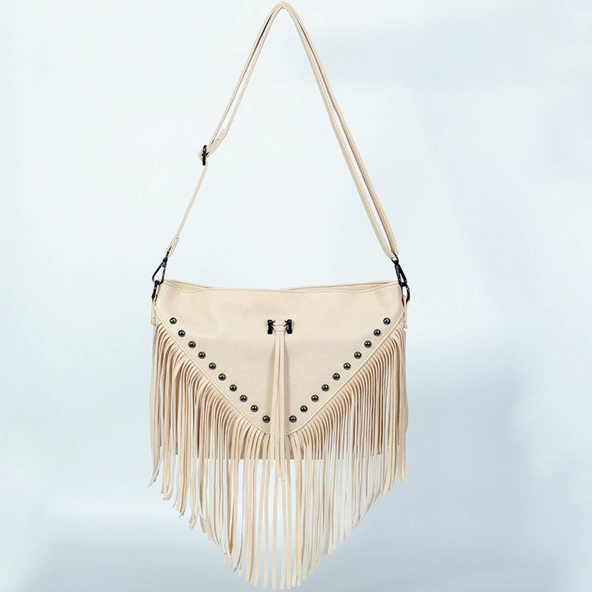 CWAB4537_PU LEATHER RIVET TASSEL SHOULDER CROSSBODY BAG
