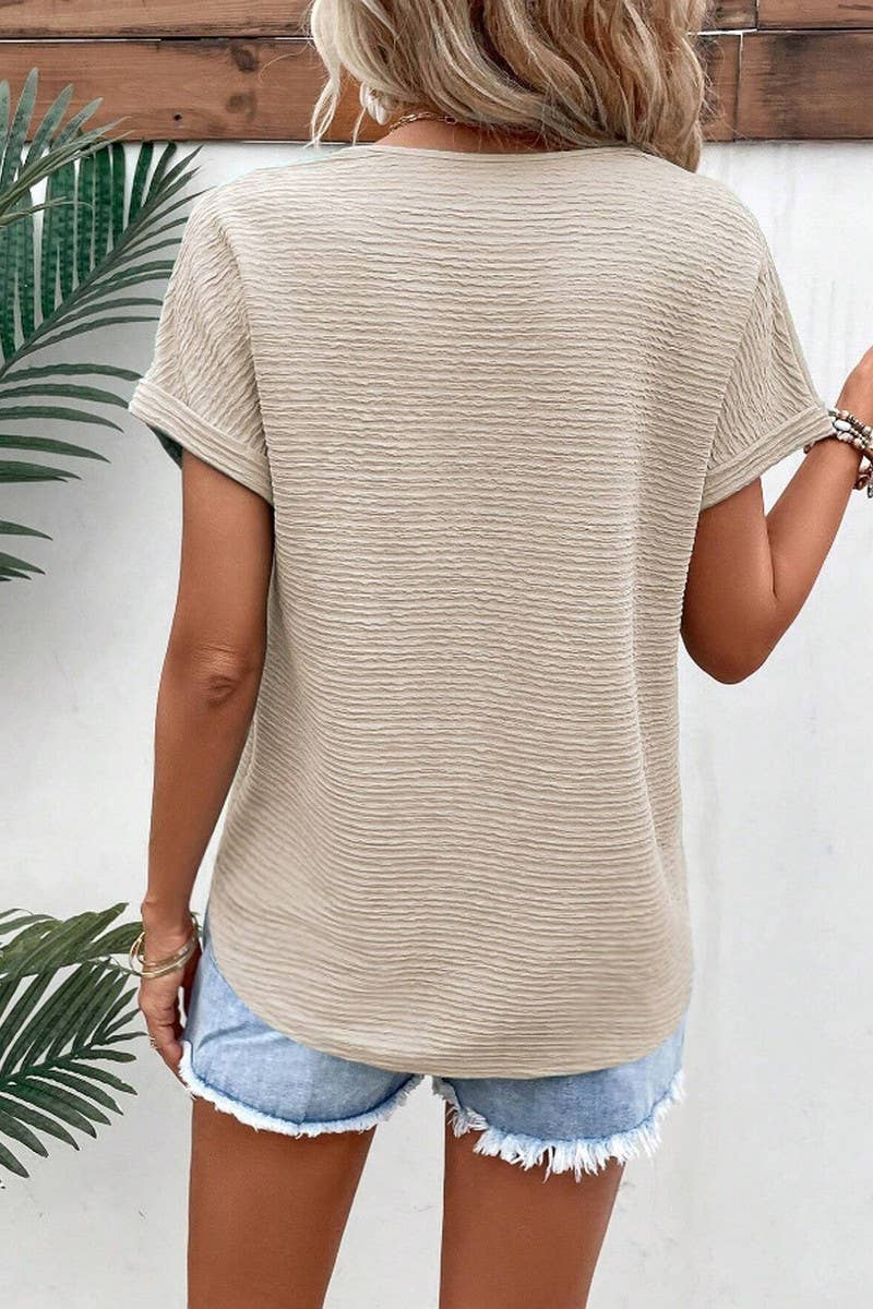 CWTBLS2266_SOLID V?NECK LOOSE FIT SHORT SLEEVE TEE