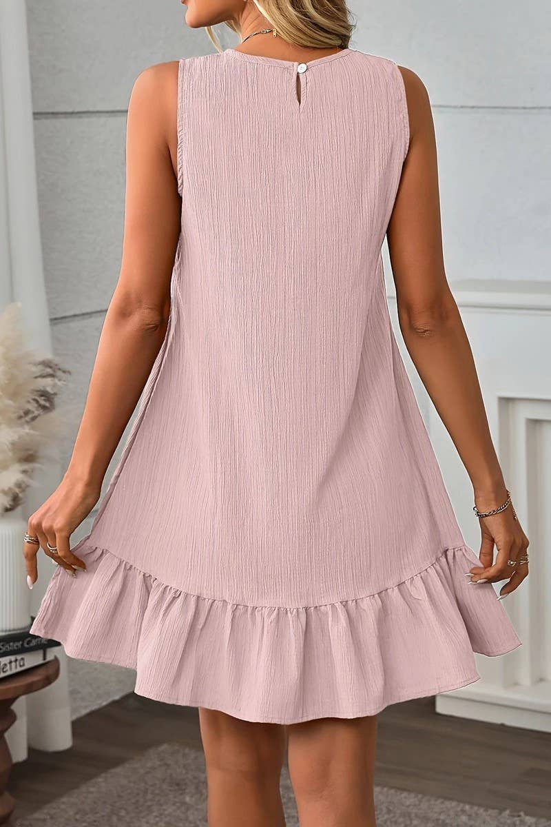 CWDSD8568_SLEEVELESS RUFFLE HEM TANK CASUAL DRESS
