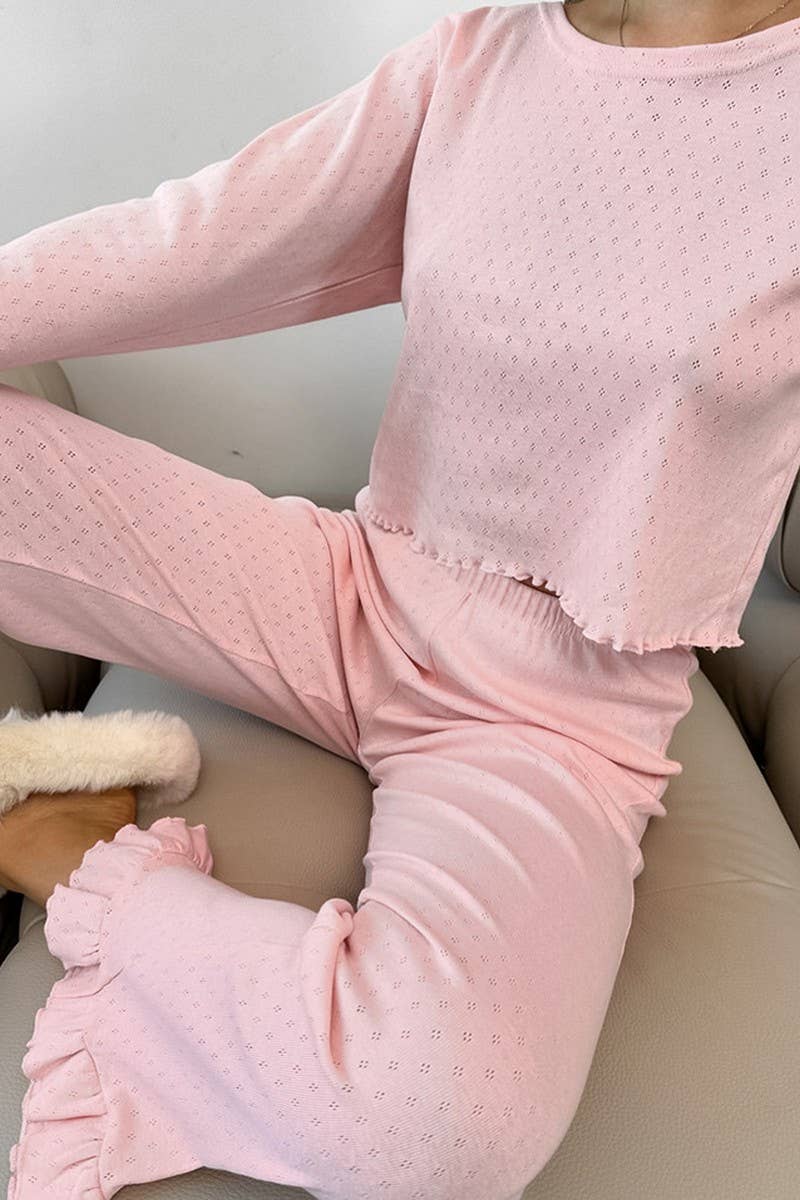 CWSPJ0292_RUFFLE STITCH LONG SLEEVE LONG PANTS PAJAMA SET