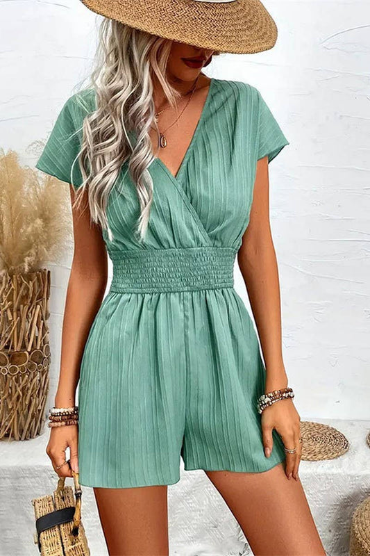 CWSJS1514_SOLID COLOR STRIPED CROSS-NECK BOW TIE JUMPSUIT