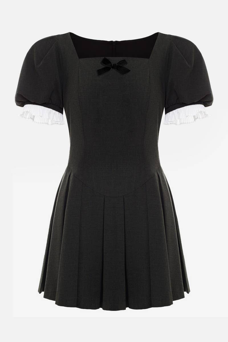 CWDSD8881_SQUARE NECK FITTED A-LINE MINI DRESS